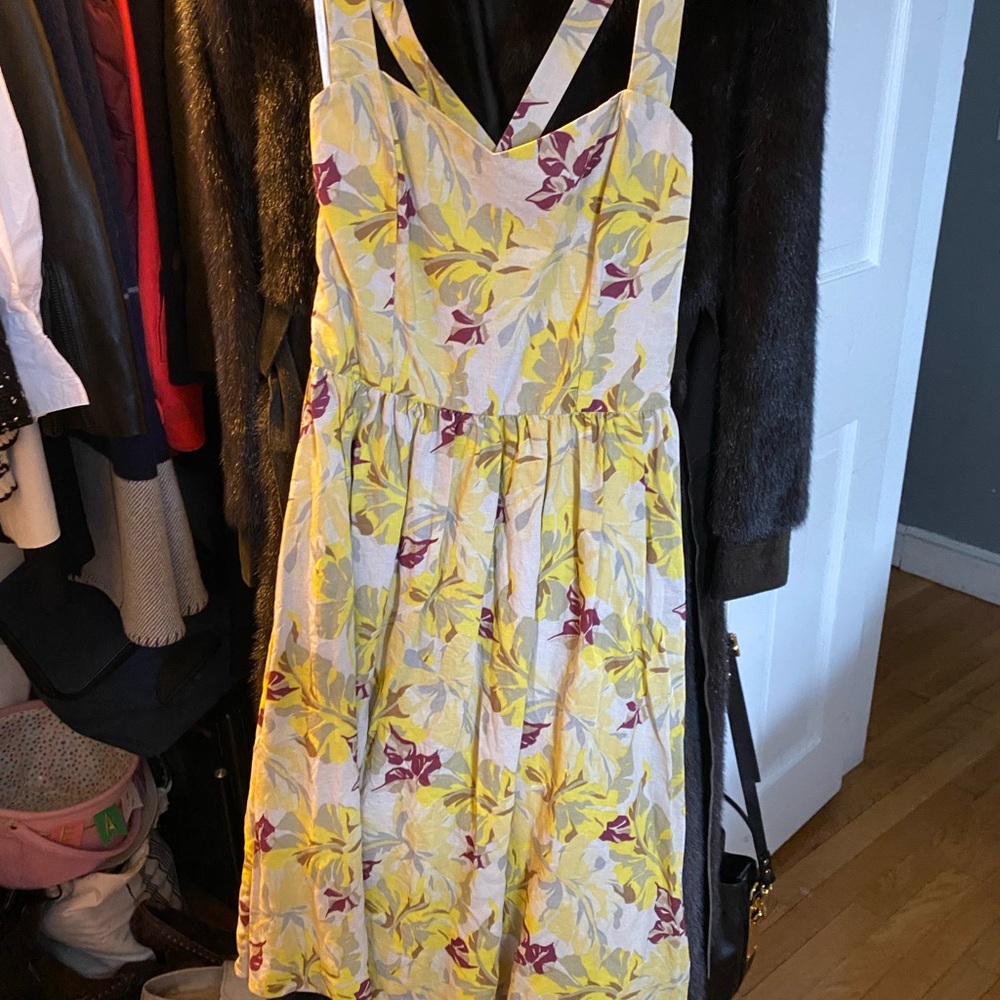 French Connection Yellow and Purple Sleeveless linen Sundress